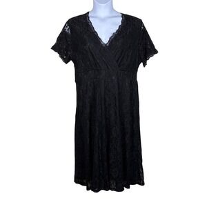 Little Black Dress 18W Lace Baby Doll Whimsigoth Dark Fairy Short Sleeve‎ V Neck